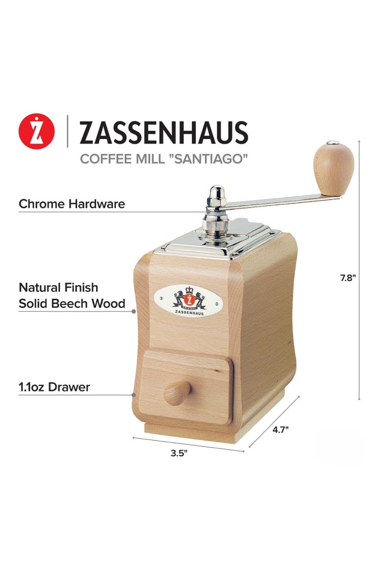 Santiago Manual Hand Crank Coffee Mill, Alternate, color, Brown