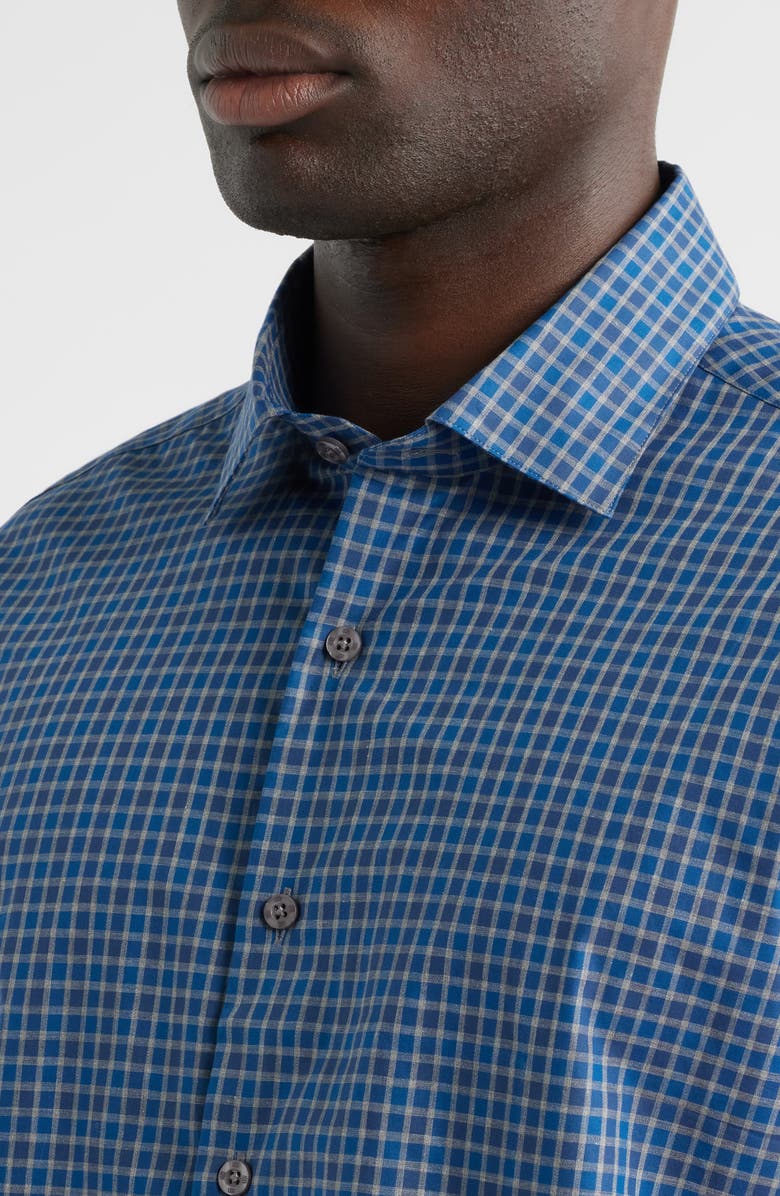 Scott Barber Regular Fit Check Cotton Mélange Button-Up Shirt, Alternate, color, Navy
