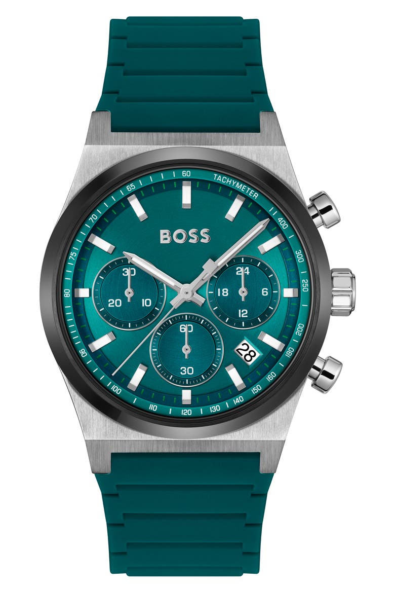 Candor Chronograph Silicone Strap Watch, 41mm, Main, color, GREEN