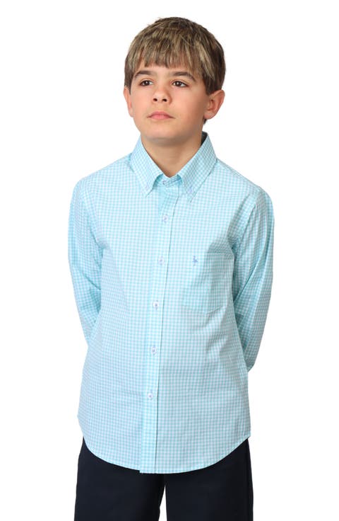 Kids' Micro Gingham Stretch Cotton Button-Up Shirt (Big Kid)