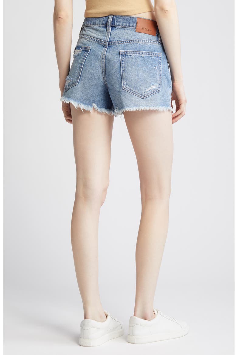 Fray Hem Denim Shorts, Alternate, color, DARK WASH