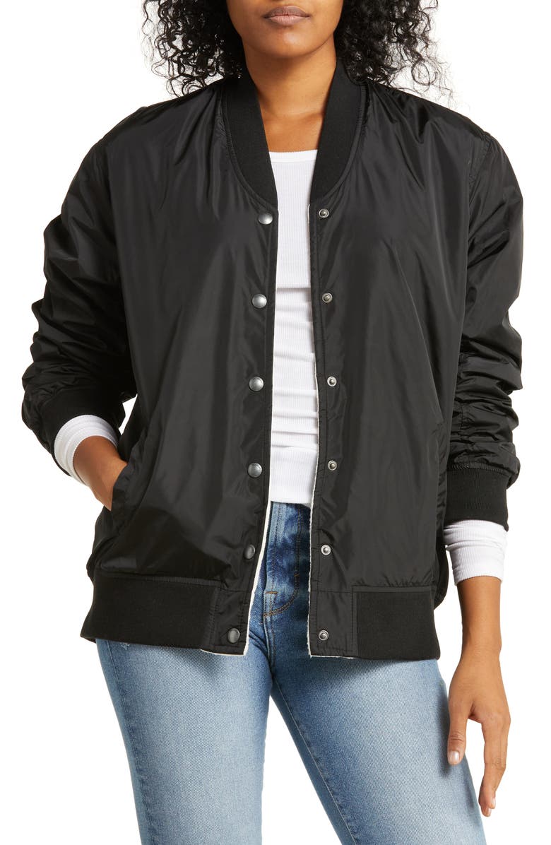 BLANKNYC Reversible Nylon & Fleece Bomber Jacket, Main, color, 