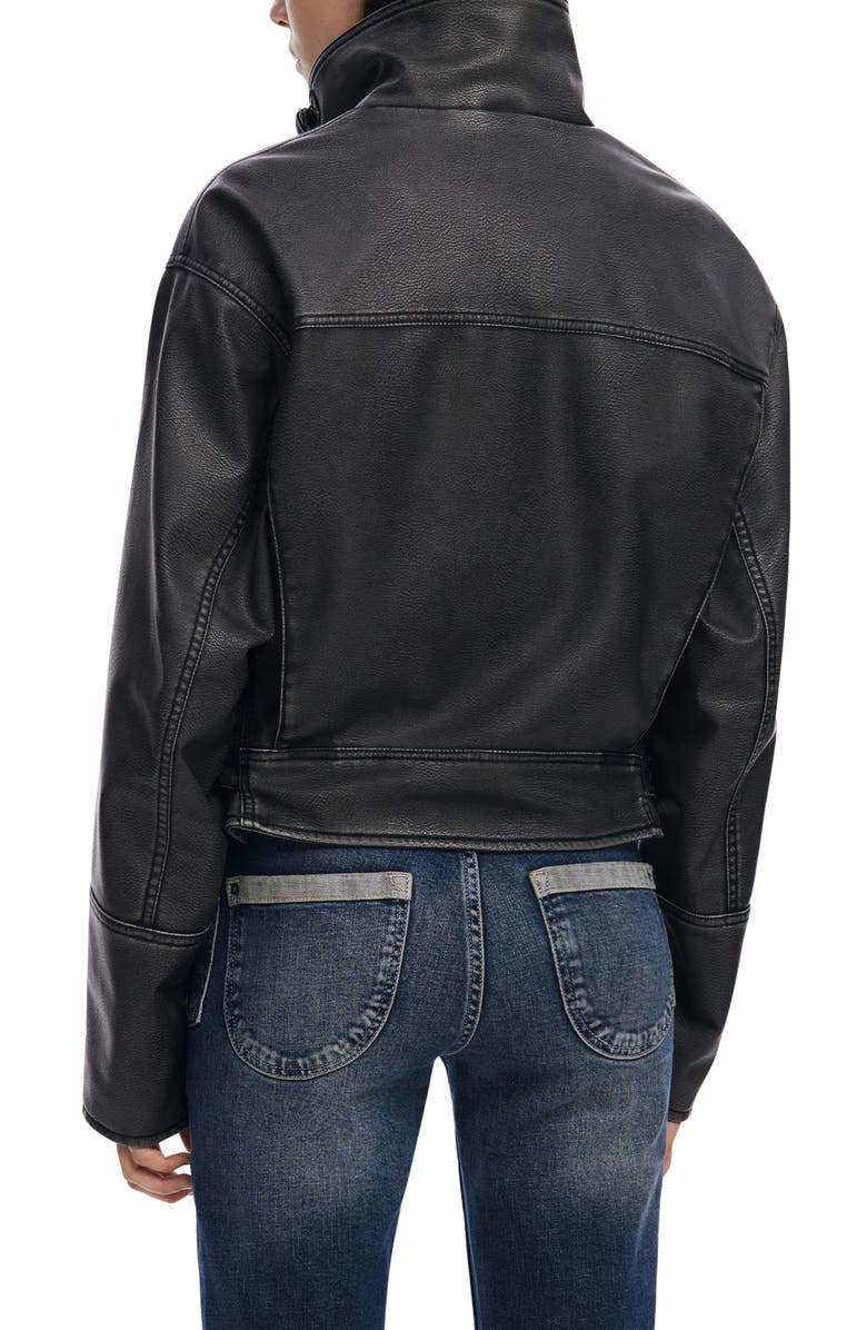 Desigual Lace Up Faux Leather Moto Jacket, Alternate, color, Black