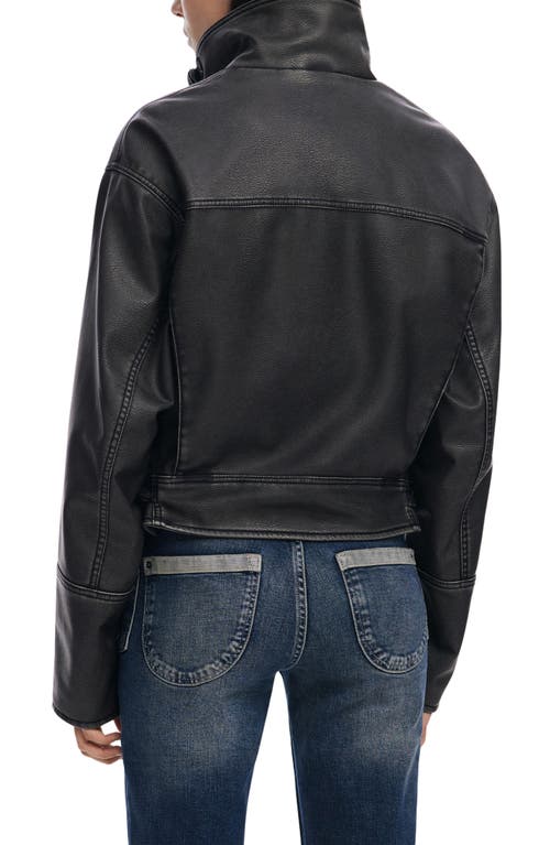 Desigual Lace Up Faux Leather Moto Jacket In Black