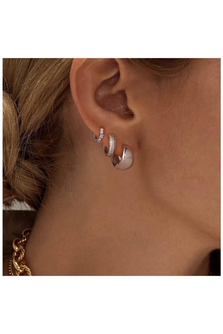Dainty Huggie Hoop Earrings -3 Pairs, Alternate, color, Silver