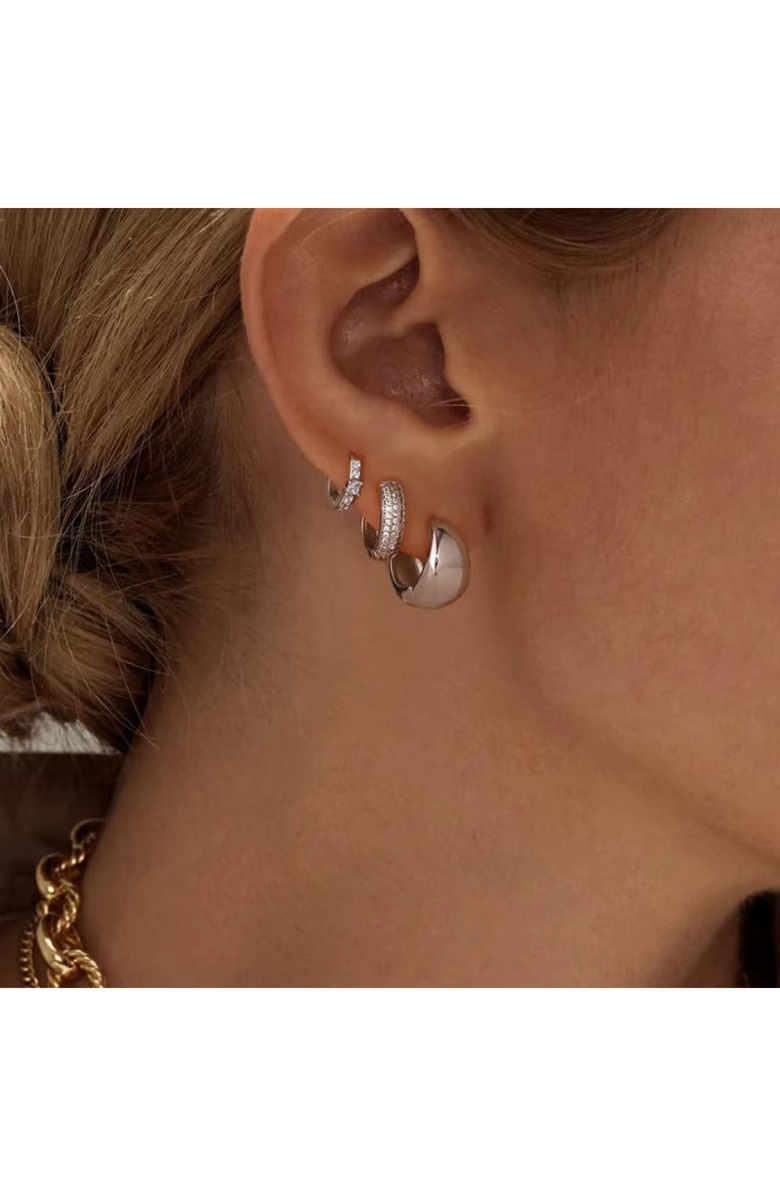 Hollywood Sensation Dainty Huggie Hoop Earrings -3 Pairs, Alternate, color, Silver