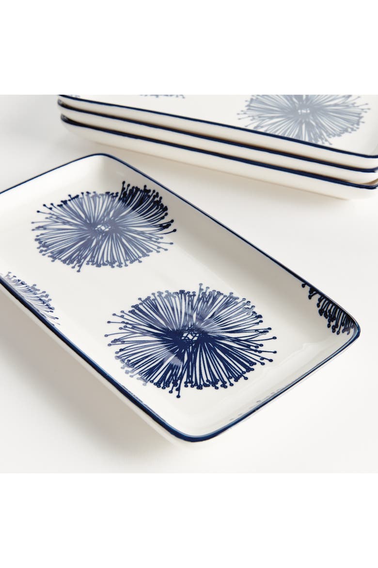 Stria Starburst 8" Trays, Set of 4 - Dark Blue/White Ceramic, Alternate, color, Blue