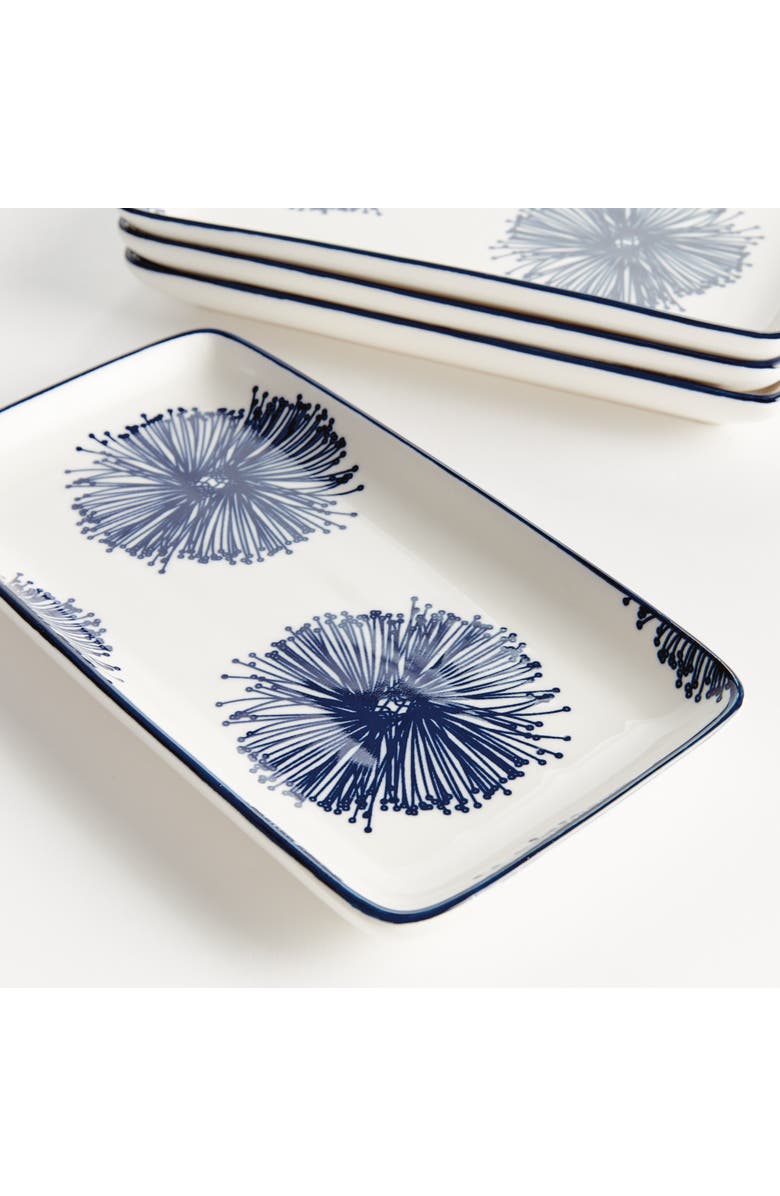 Napa Home & Garden Stria Starburst 8" Trays, Set of 4 - Dark Blue/White Ceramic, Alternate, color, Blue