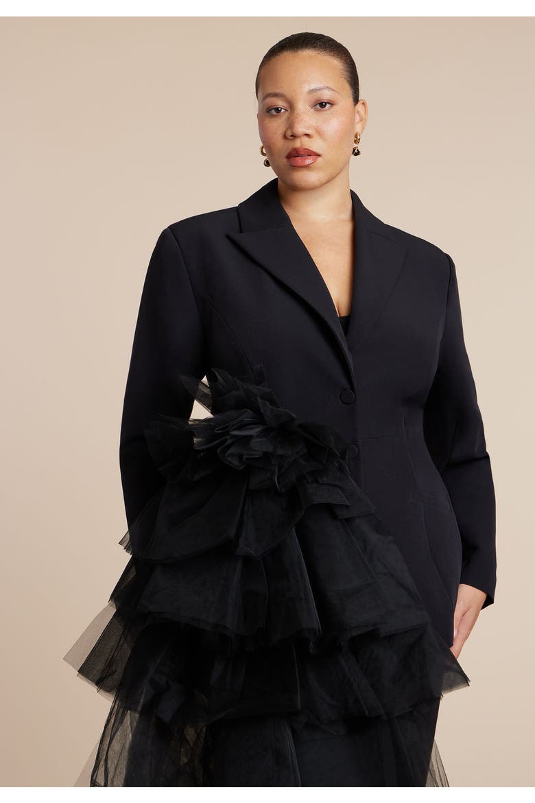 Dramatic Tiered Tulle Blazer, Alternate, color, BLACK ONYX