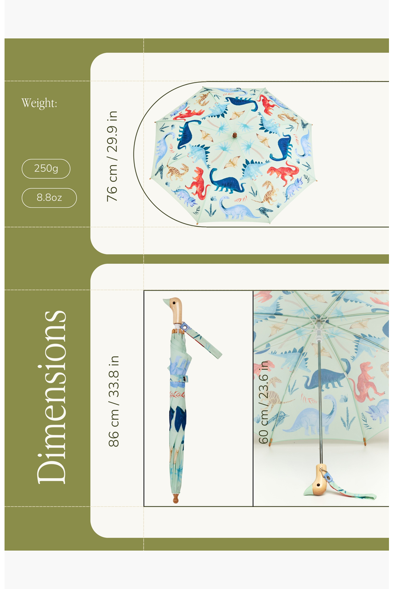 Meri Meri Duckling Umbrella, Alternate, color, Dinosaur Kingdom