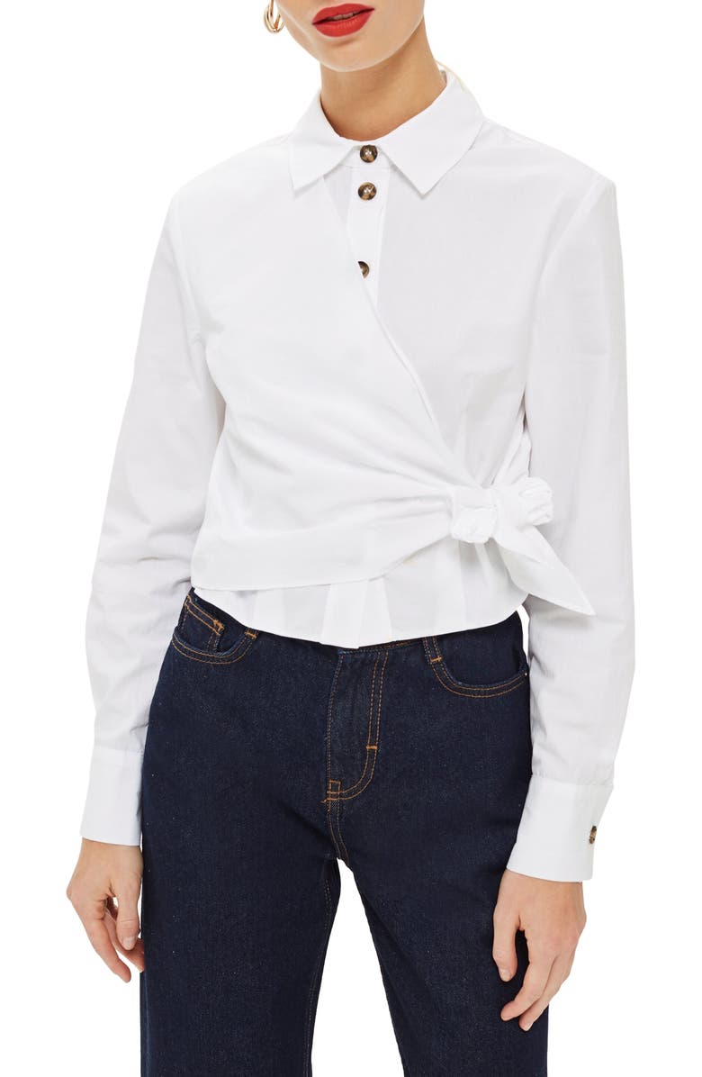 Topshop Poplin Wrap Shirt, Main, color, 
