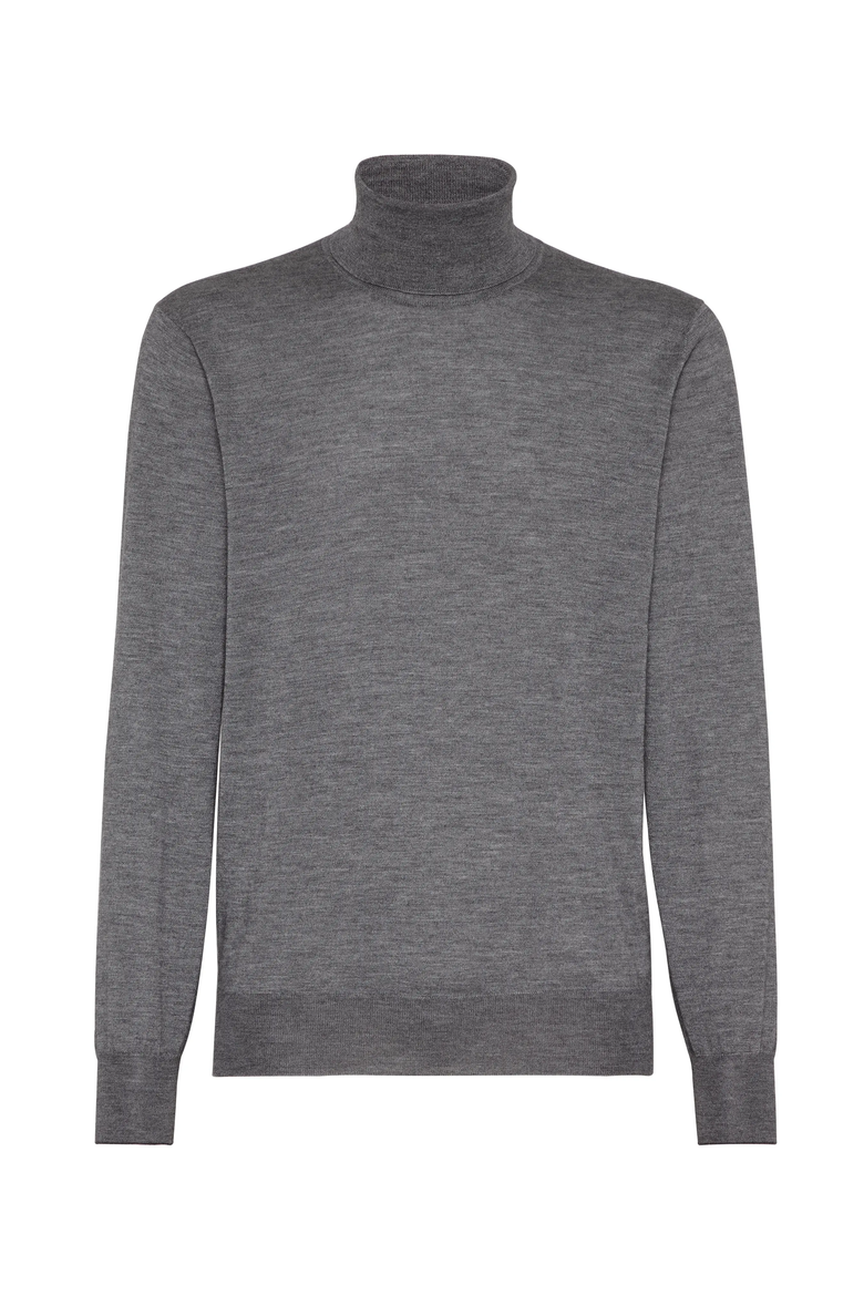 Cashmere and silk lightweight turtleneck sweater, Main, color, Dark Grey