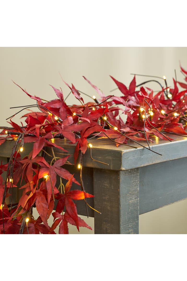 Brown Branch & Twig Lighted Japanese Red Maple Fall Mantle Pre-lit Garland Table Runner, Alternate, color, Red