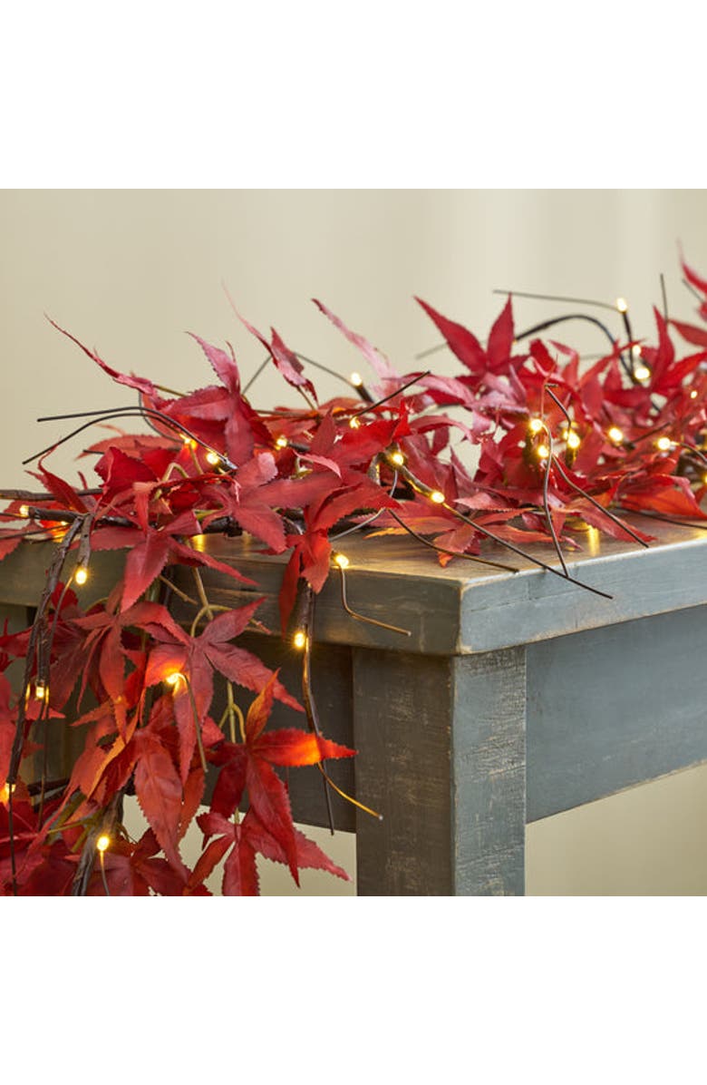 Darby Creek Trading Brown Branch & Twig Lighted Japanese Red Maple Fall Mantle Pre-lit Garland Table Runner, Alternate, color, Red