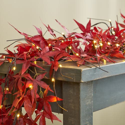 Darby Creek Trading Brown Branch & Twig Lighted Japanese Red Maple Fall Mantle Pre-lit Garland Table In Red