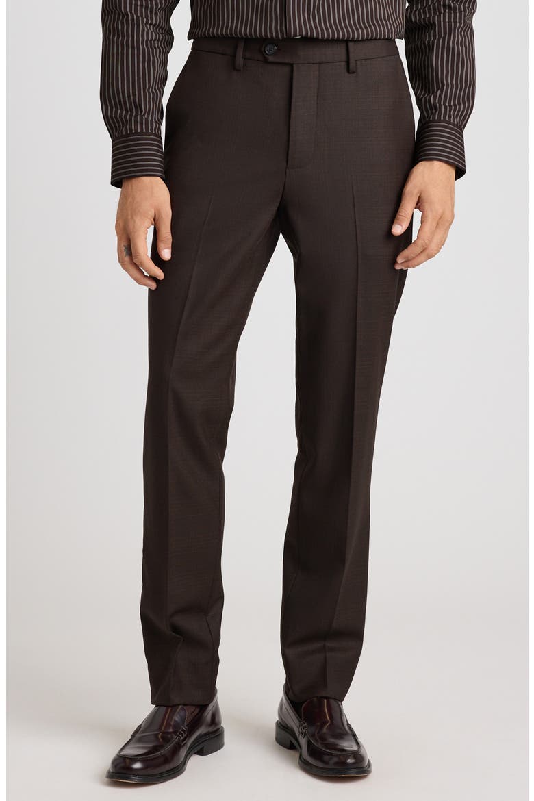 Weekday Warrior Slim Fit Flat Front Stretch Wool Dress Pants, Main, color, CHOCOLATE BROWN WINDOWPANE