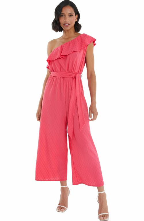 Quiz Textured One Shoulder Culotte Jumpsuit In Pink