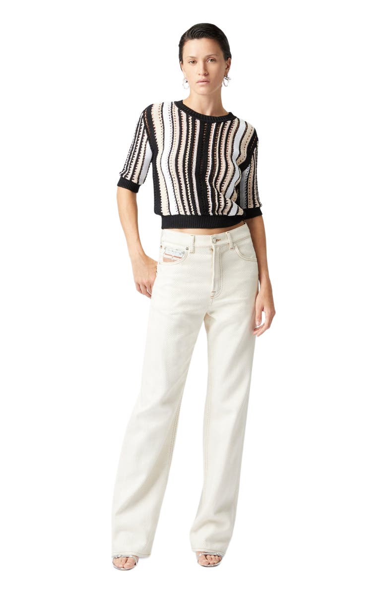 Missoni Striped Crochet Crewneck Sweater With Short Sleeves, Alternate, color, 