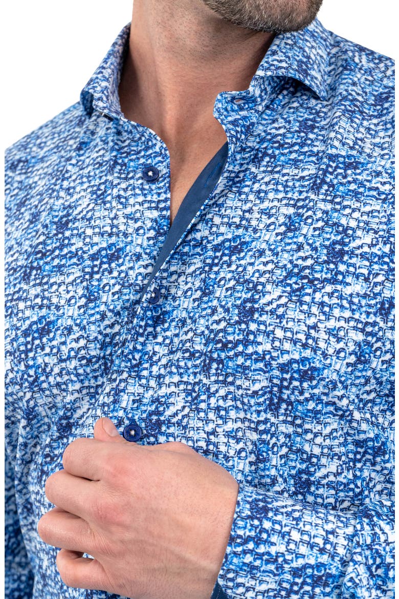 Einstein Stretchie Cubes Button-Up Shirt, Alternate, color, BLUE