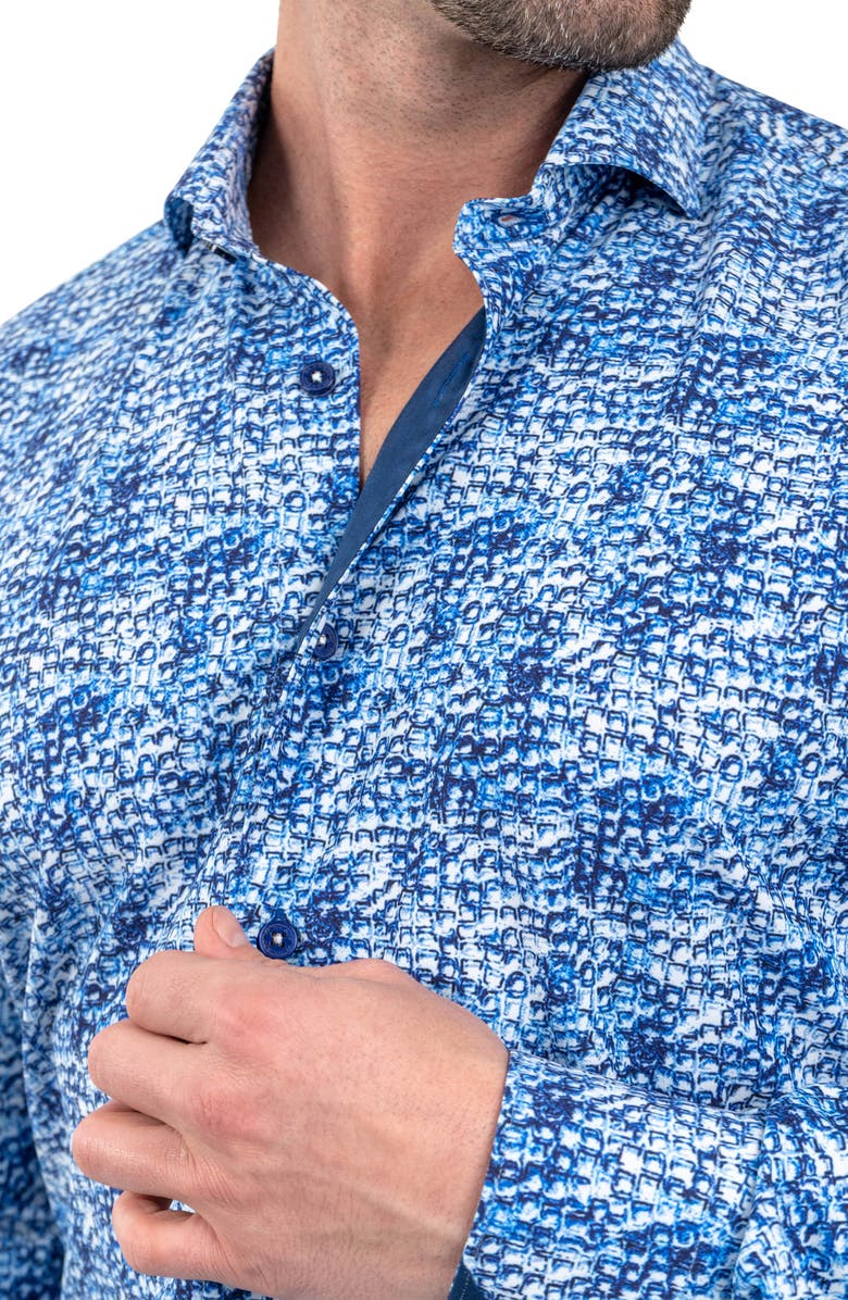Maceoo Einstein Stretchie Cubes Button-Up Shirt, Alternate, color, Blue