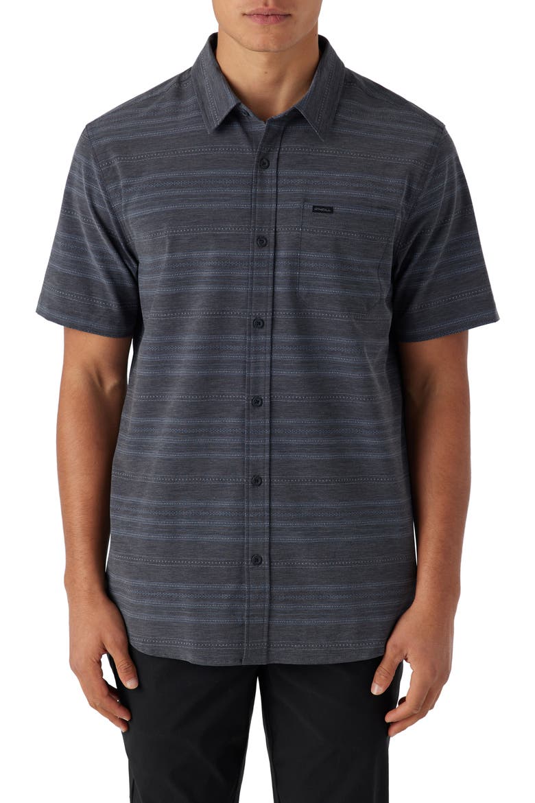 TRVLR Traverse Stripe UPF 50+ Button-Up Shirt, Main, color, BLACK