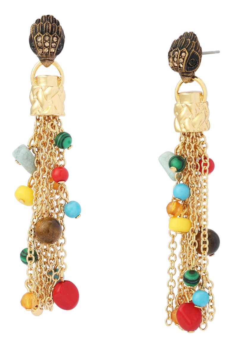 Pavé Bead Tassel Chandelier Drop Earrings, Main, color, GOLD/ MULTI