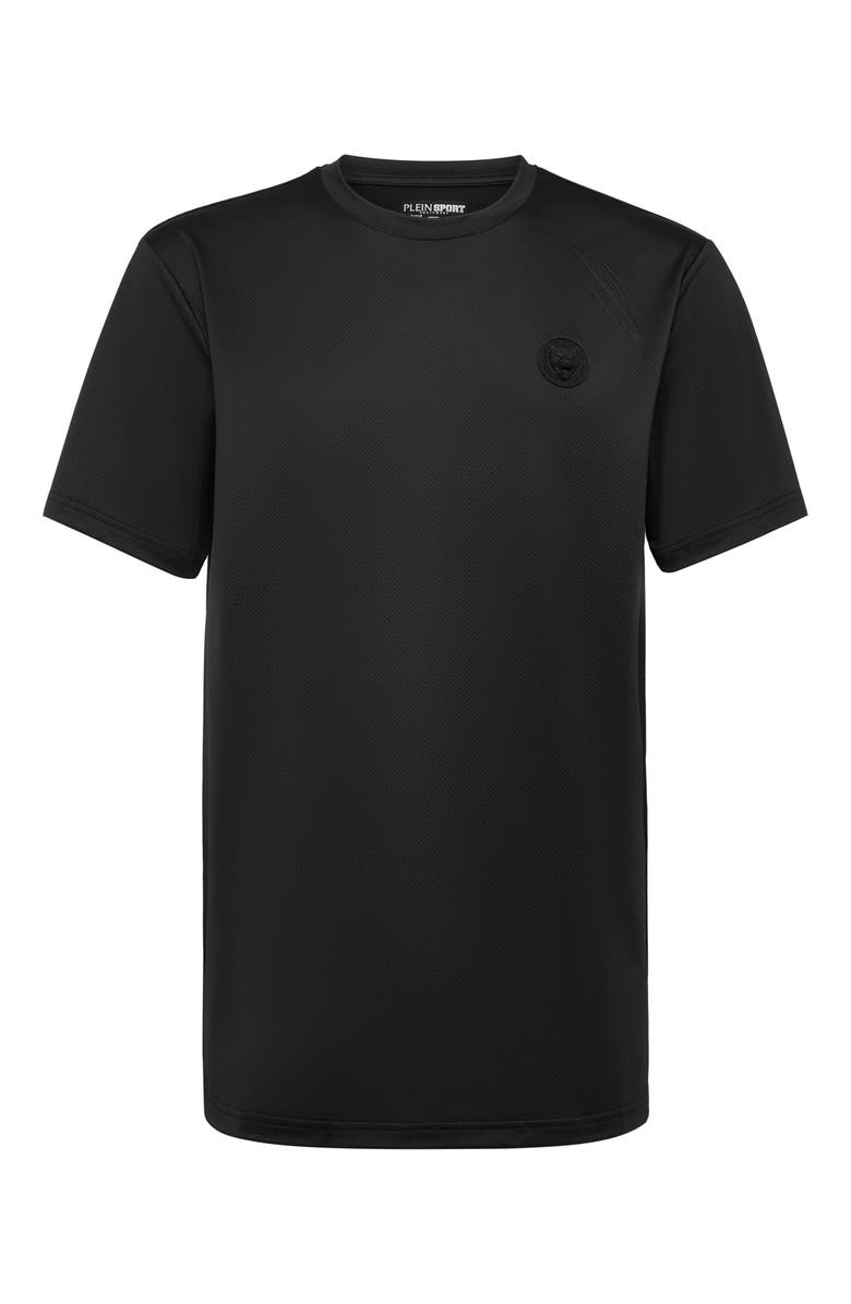 PLEIN SPORT Perforated Dry Fit Round Neck T-Shirt, Main, color, Black