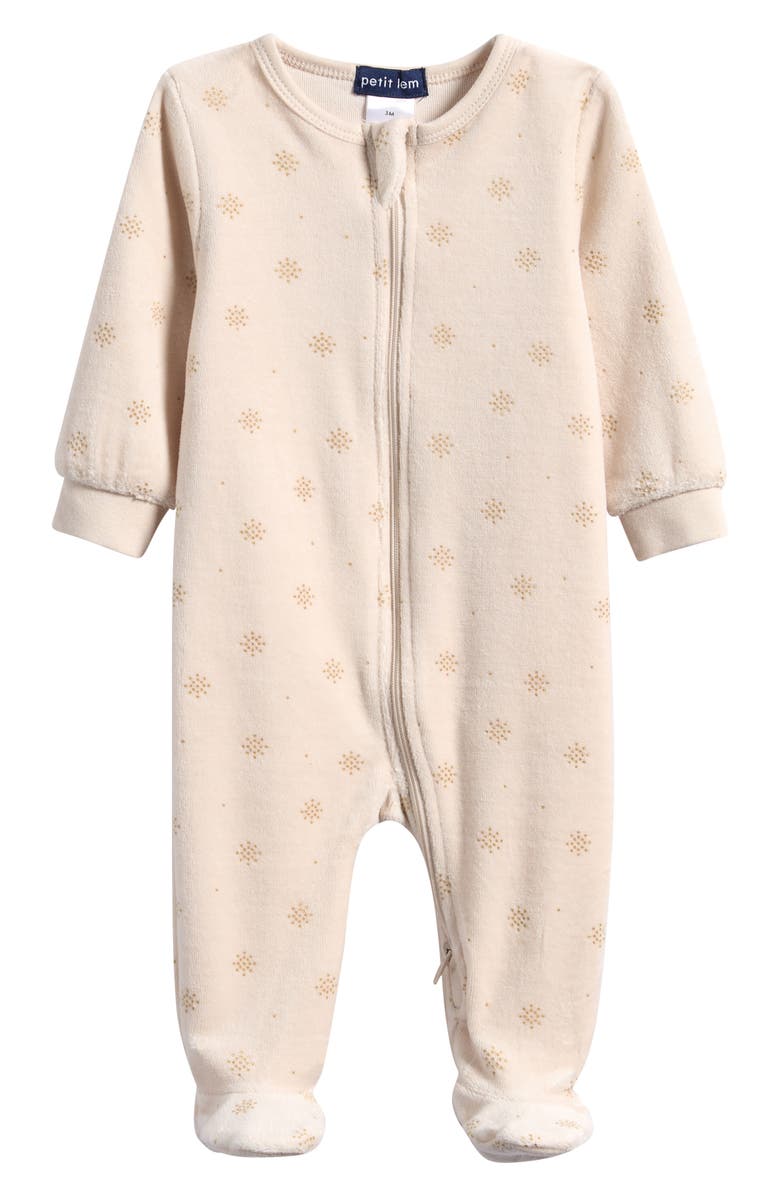 Petit Lem Print Velour Footie, Main, color, Beige