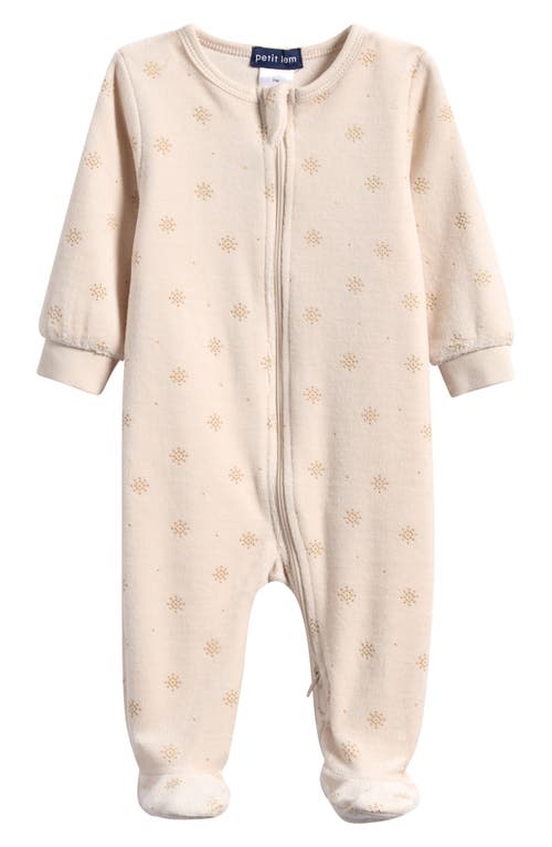 Petit Lem Print Velour Footie in Beige 