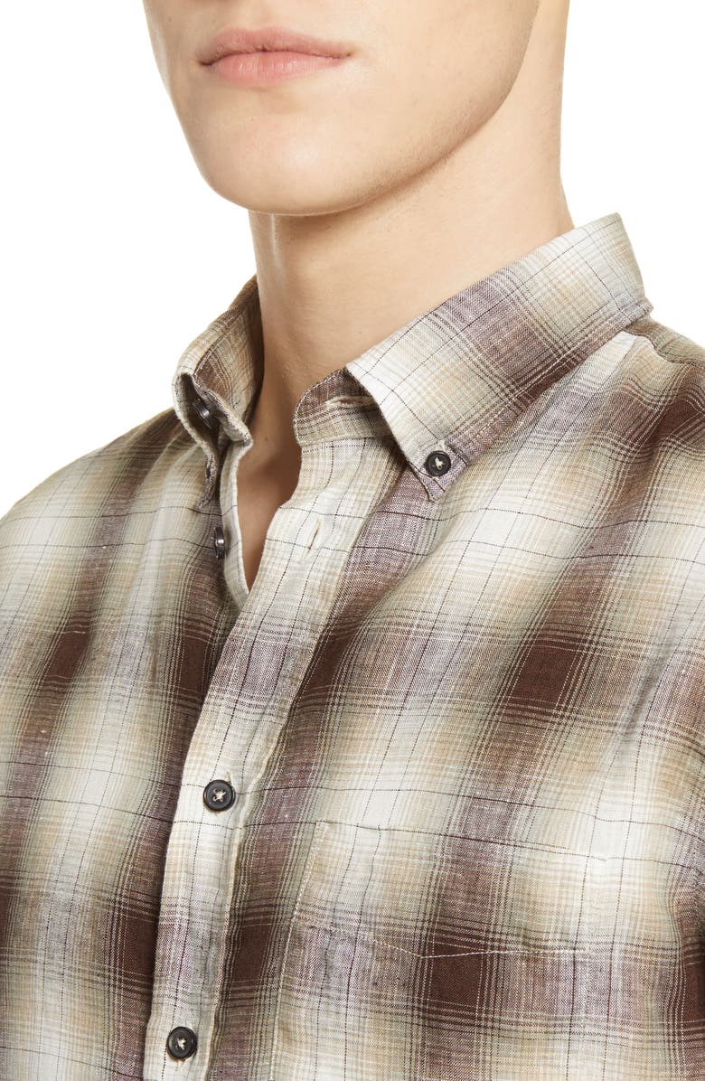 Billy Reid Kirby Slim Fit Check Short Sleeve Linen Button-Down Shirt, Alternate, color, 
