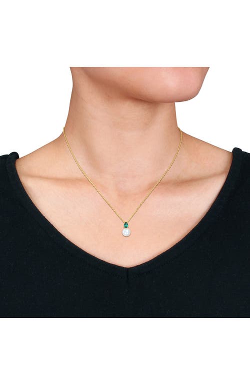 Delmar Emerald & Freshwater Pearl Stud Earrings & Pendant Necklace Set