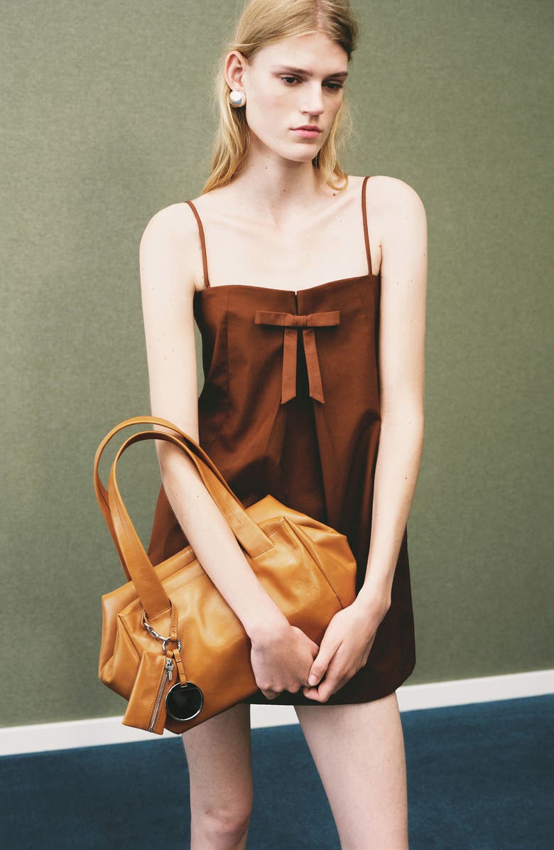 MANGO Bow Minidress, Alternate, color, Medium Brown