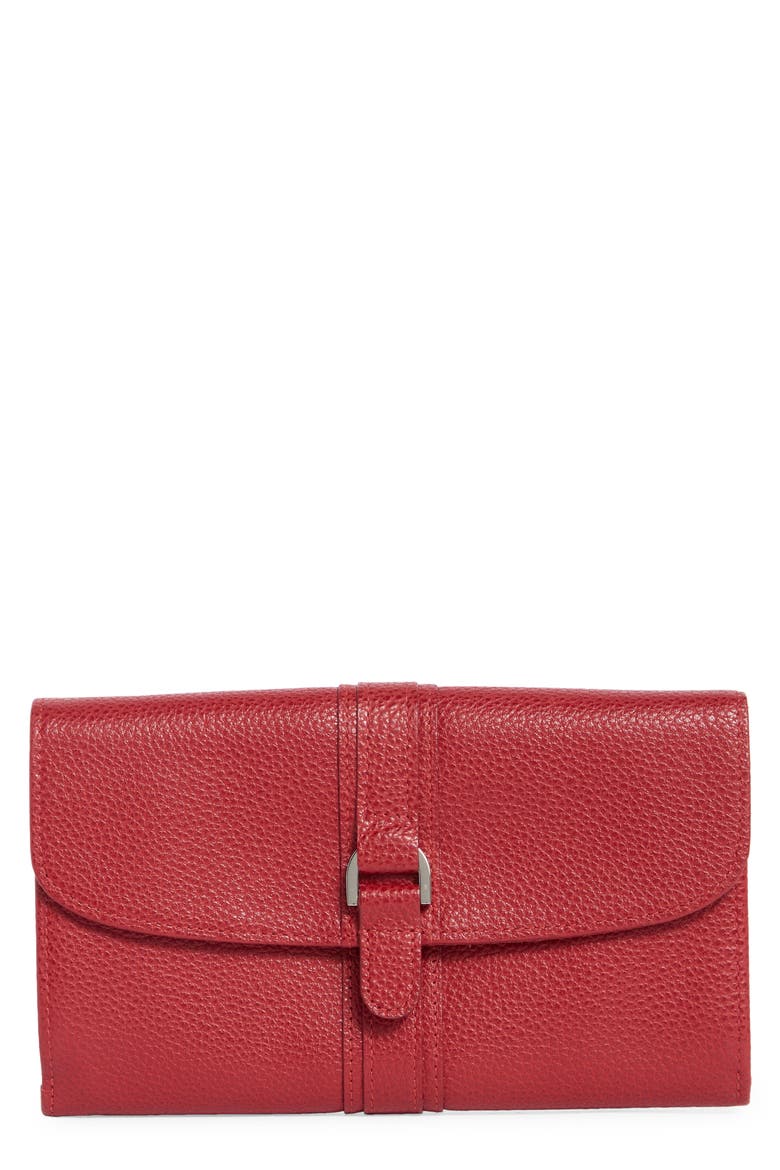 Buckle Leather Wallet, Main, color, VERMILLION
