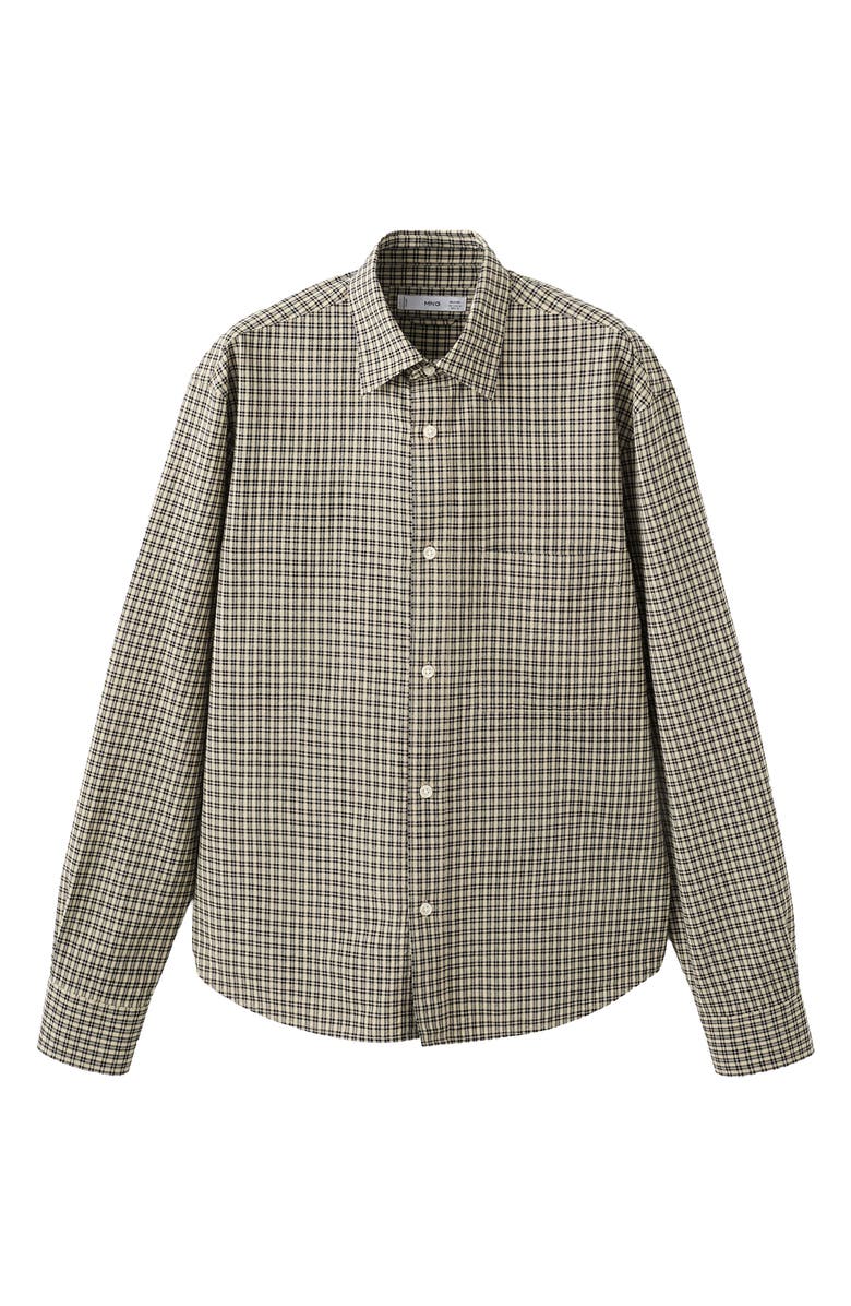 MANGO Regular Fit Check Cotton Blend Button-Up Shirt, Alternate, color, Beige
