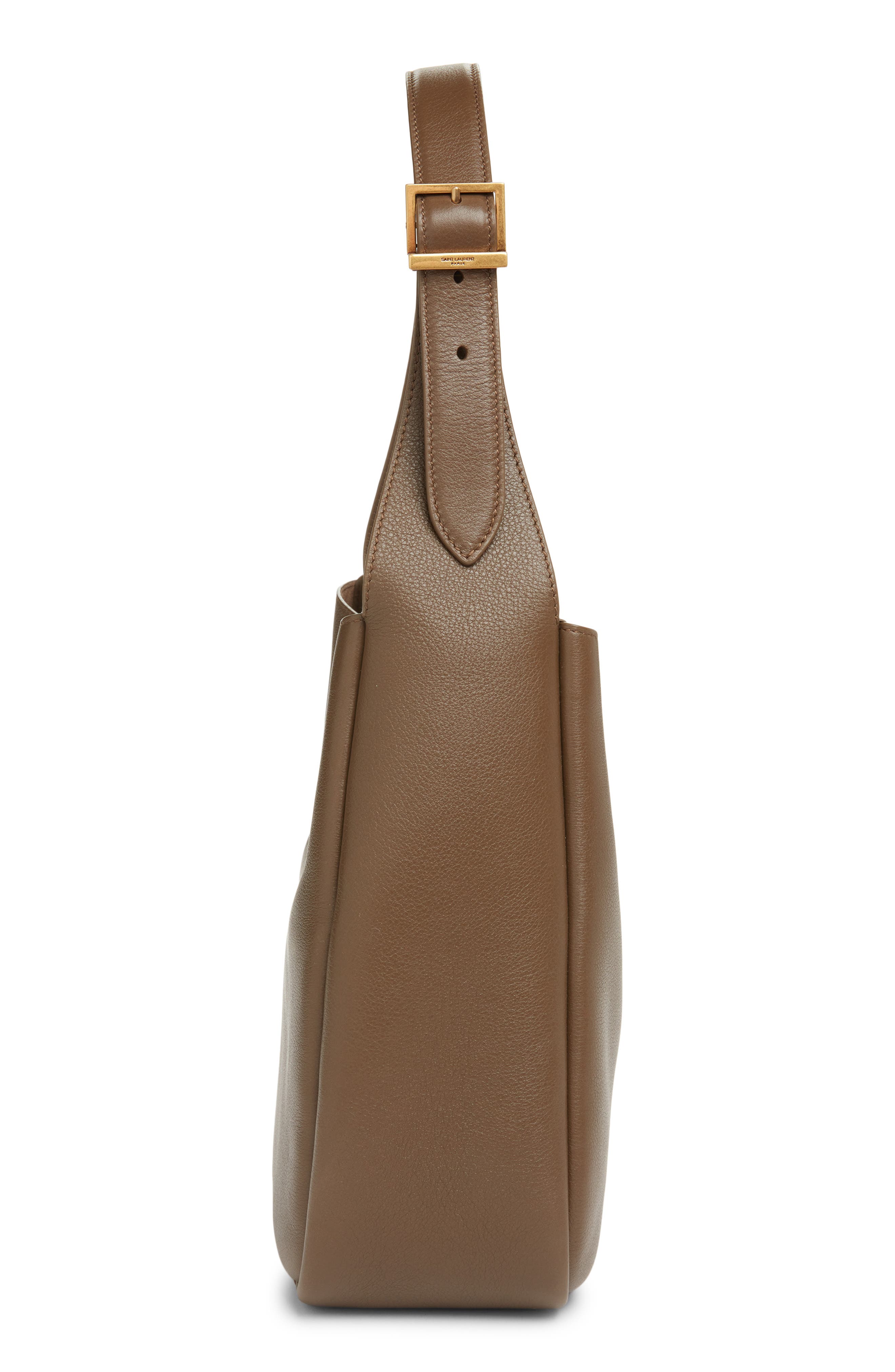 Saint Laurent Small Le 5 à 7 Leather Hobo, Alternate, color, Pecan Brown