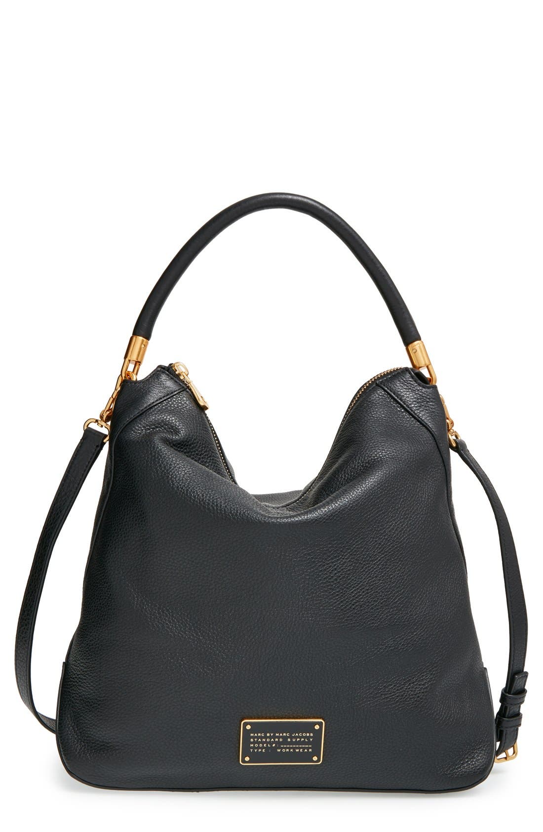 MARC BY MARC JACOBS 'New Too Hot to Handle' Leather Hobo, Main, color, BLACK