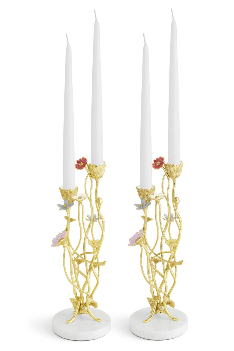 Wildflowers Set of 2 Candleholders, Alternate, color, GOLD MULTI