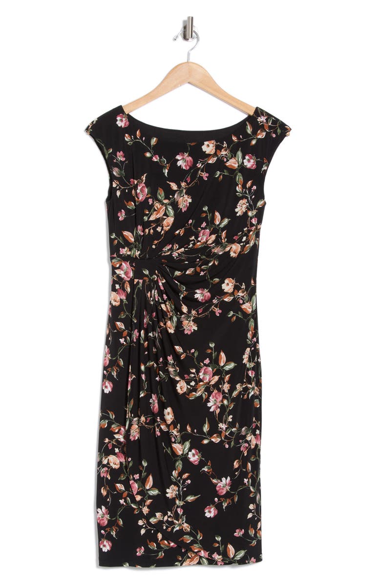 Connected Apparel Floral Cap Sleeve Faux Wrap Dress, Alternate, color, 