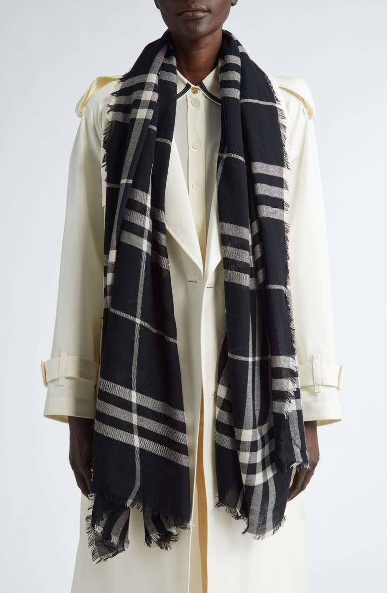 Burberry Giant Check Wool Scarf, Alternate, color, Black/ Calico Ip Chk