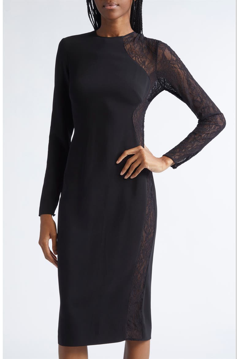 Lace Long Sleeve Dress, Alternate, color, BLACK