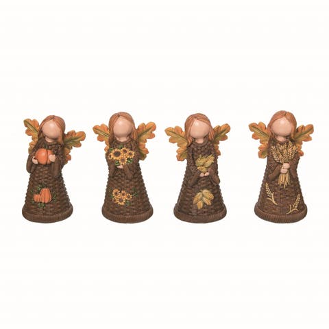 Resin Multicolor Autumn Angel Figurine Set of Four