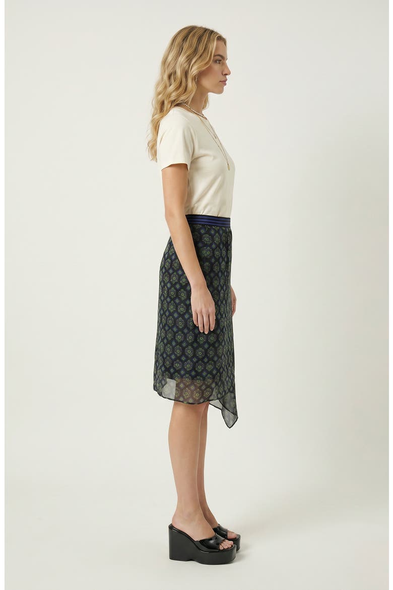 Geometric Print Chiffon Midi Skirt with Draped Asymmetric Side Panel, Alternate, color, Green