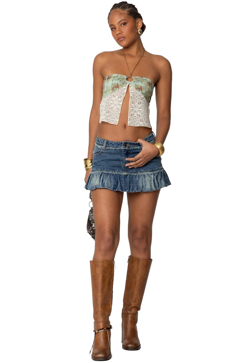 Bubble Hem Denim Miniskirt, Alternate, color, BLUE-VINTAGE-WASHED