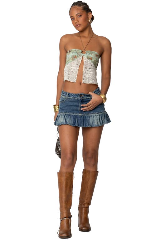 Edikted Bubble Hem Denim Mini Skirt In Blue-vintage-washed