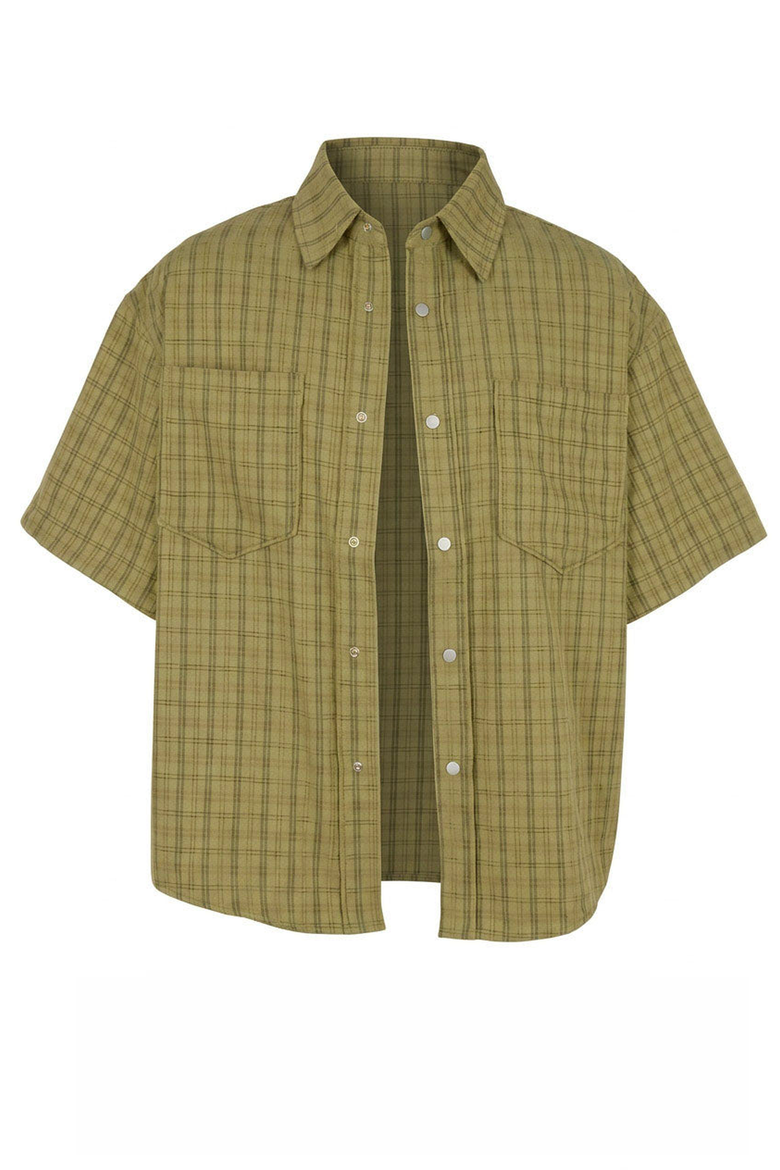 Plaid Short Sleeve Shirt, Alternate, color, Olive Green