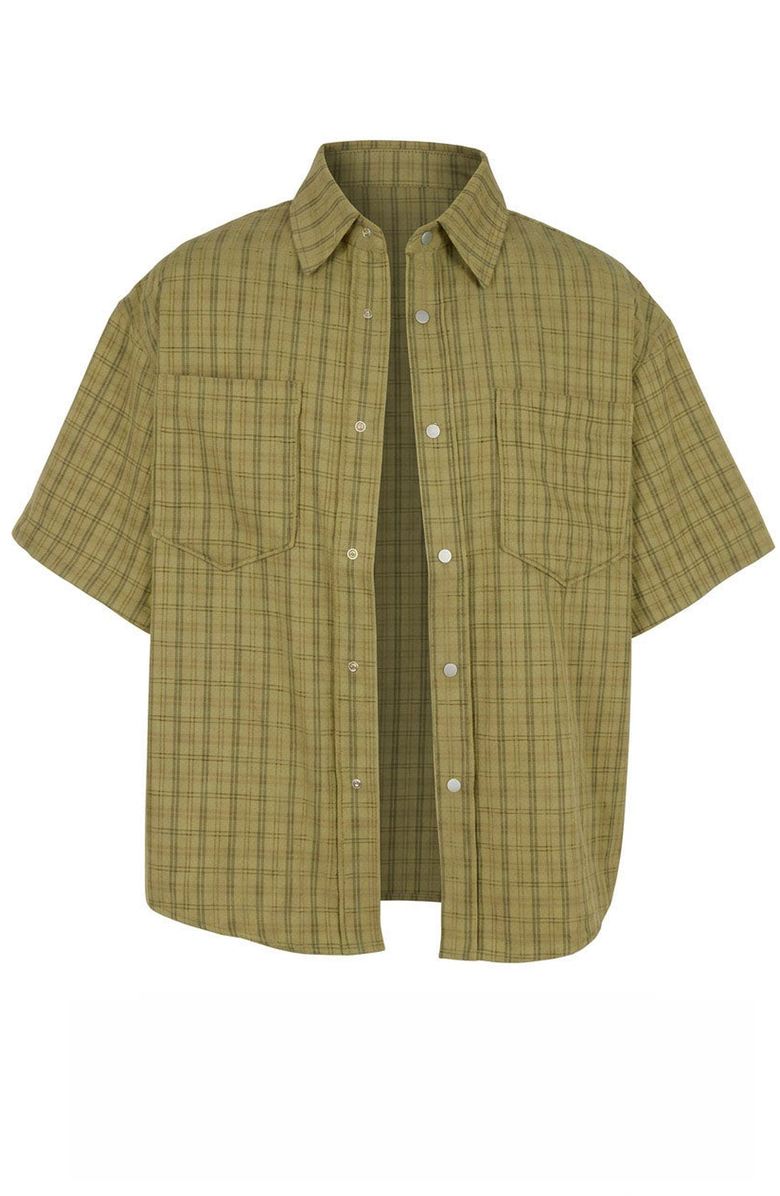 Modenaire Plaid Short Sleeve Shirt, Alternate, color, Olive Green