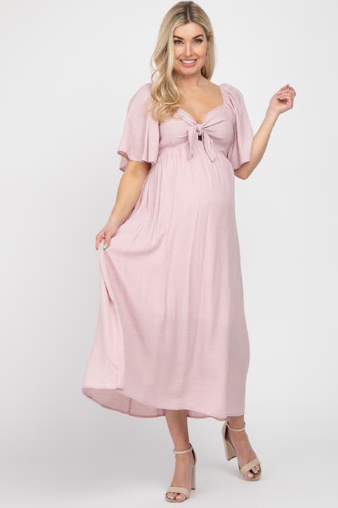 Front Tie Ruffle Sleeve Midi Dress