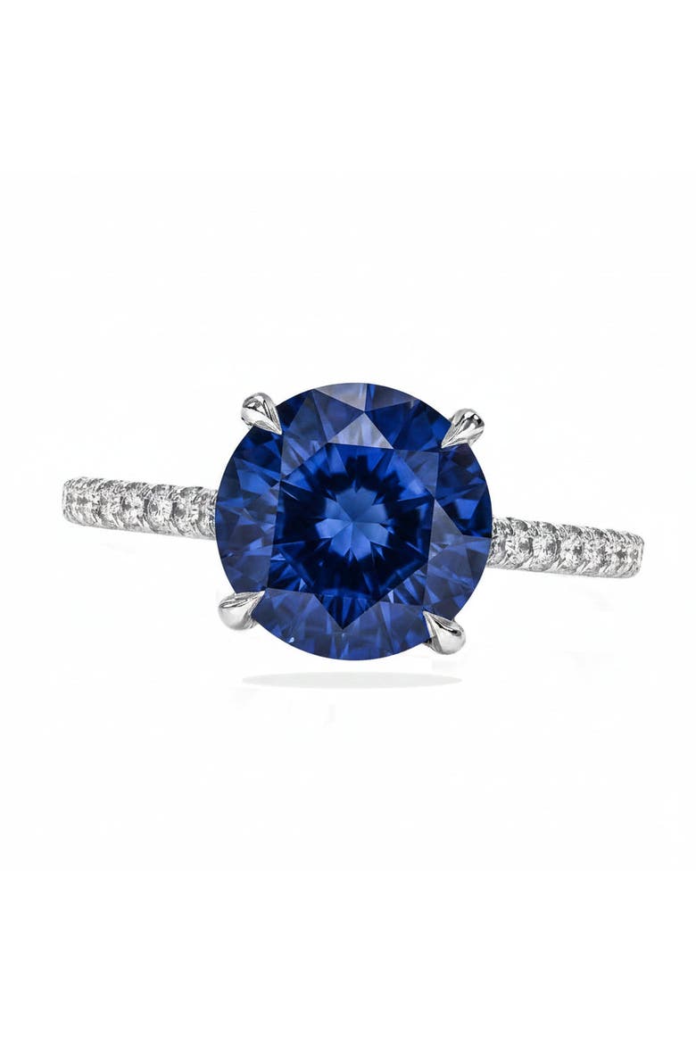 Round Lab Blue Sapphire & Diamond Solitaire Ring 14K, Main, color, 3.91ct/White Gold