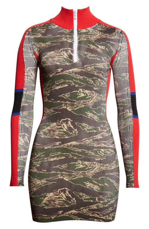 Diesel Ribbed Texture Camouflage Pattern Long Sleeves Dress In Gray