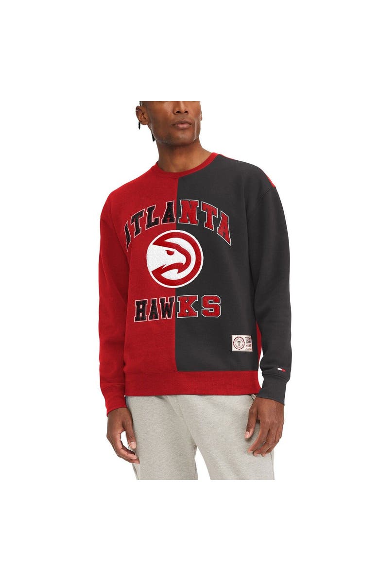TOMMY JEANS Men's Tommy Jeans Red/Black Atlanta Hawks Keith Split Pullover Sweatshirt, Alternate, color, Red